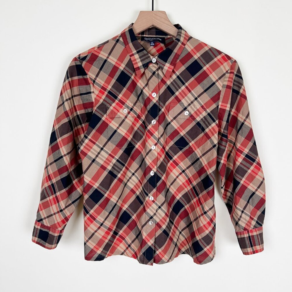 Vintage 90s Y2K Plaid Print Button Down Shirt Top Blouse Fall Christmas Preppy - Picture 7 of 7